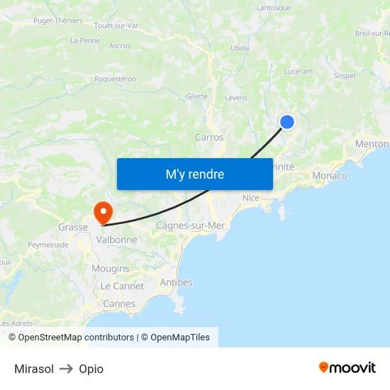 Mirasol to Opio map