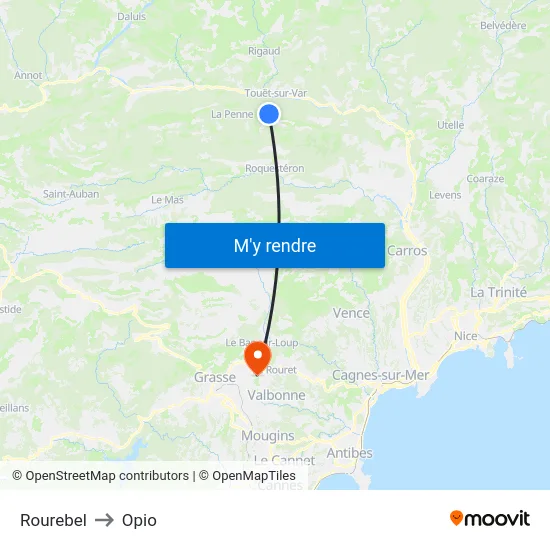 Rourebel to Opio map