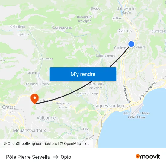 Pôle Pierre Servella to Opio map