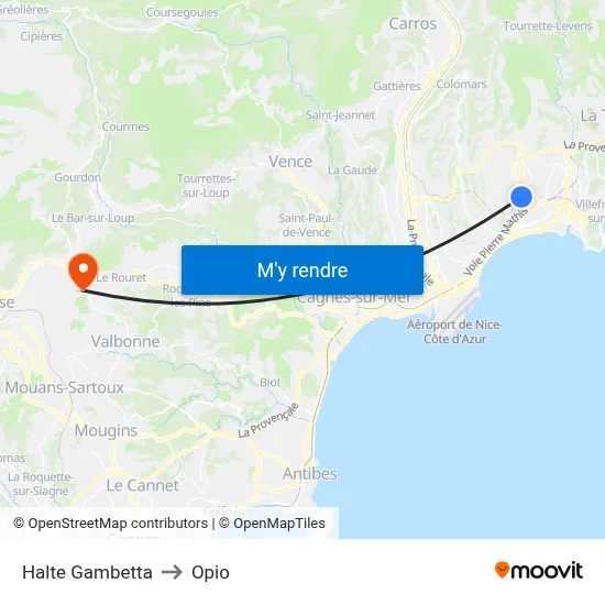 Halte Gambetta to Opio map