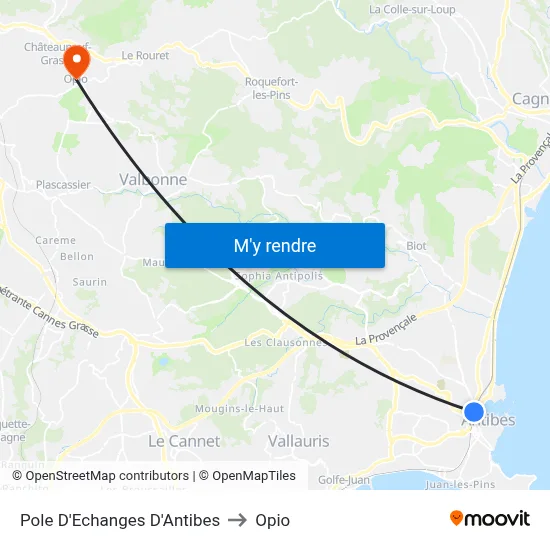Pole D'Echanges D'Antibes to Opio map
