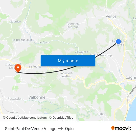 Saint-Paul-De-Vence Village to Opio map