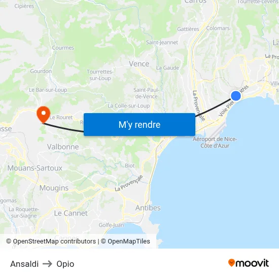 Ansaldi to Opio map