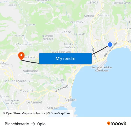 Blanchisserie to Opio map