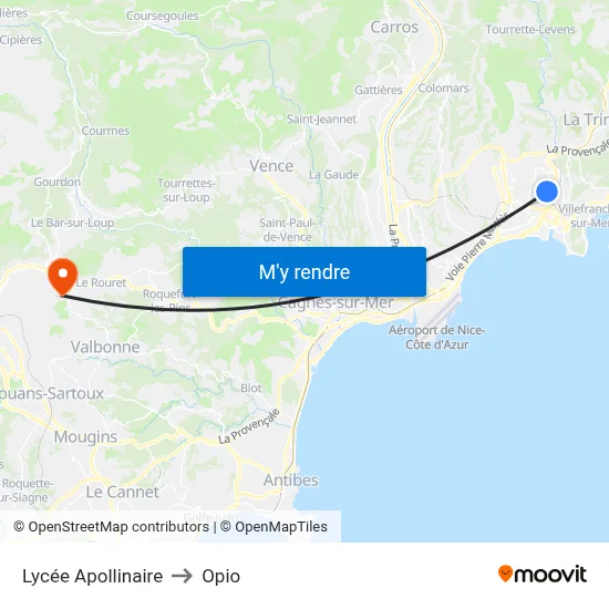 Lycée Apollinaire to Opio map
