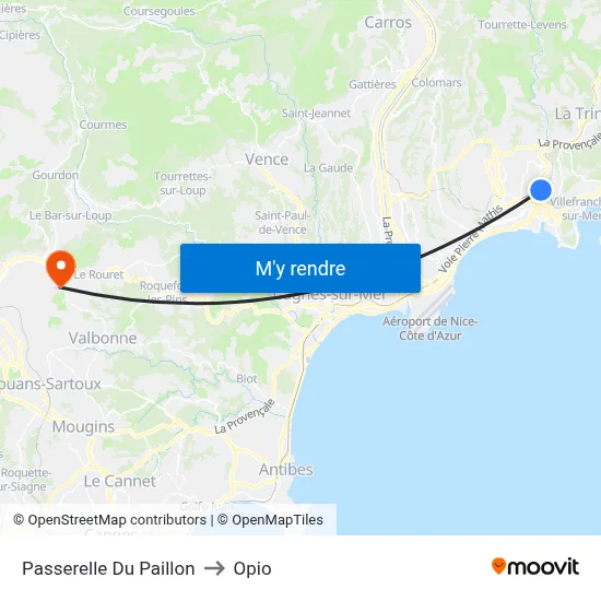 Passerelle Du Paillon to Opio map