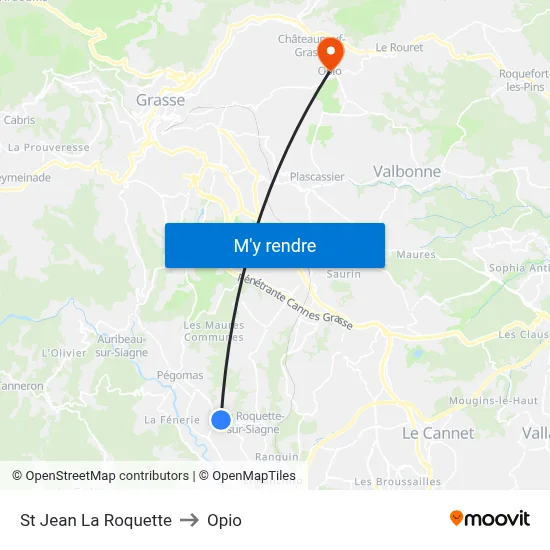 St Jean La Roquette to Opio map