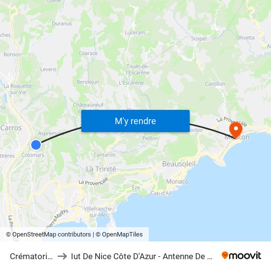 Crématorium to Iut De Nice Côte D'Azur - Antenne De Menton map