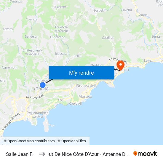 Salle Jean Ferrat to Iut De Nice Côte D'Azur - Antenne De Menton map