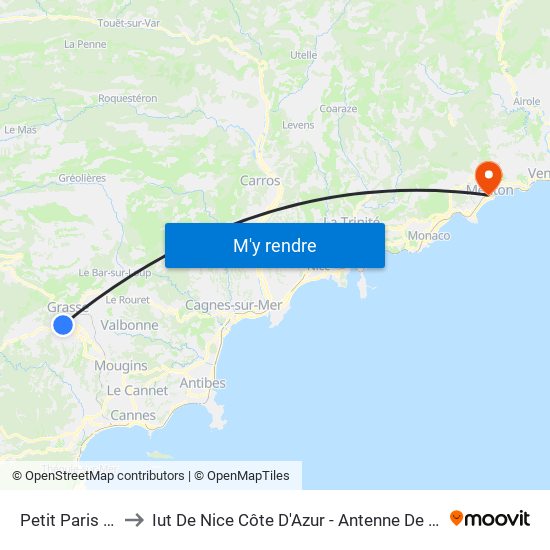 Petit Paris Bas to Iut De Nice Côte D'Azur - Antenne De Menton map