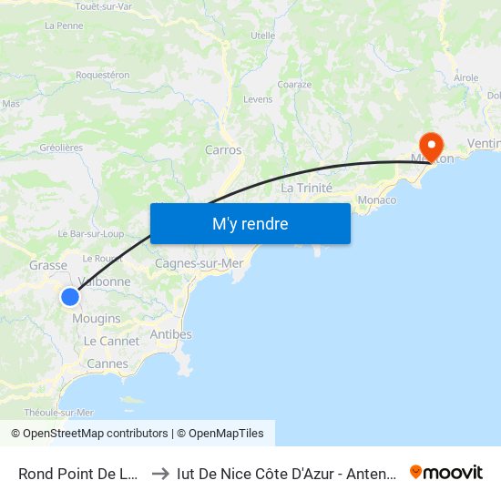 Rond Point De La Paoute to Iut De Nice Côte D'Azur - Antenne De Menton map