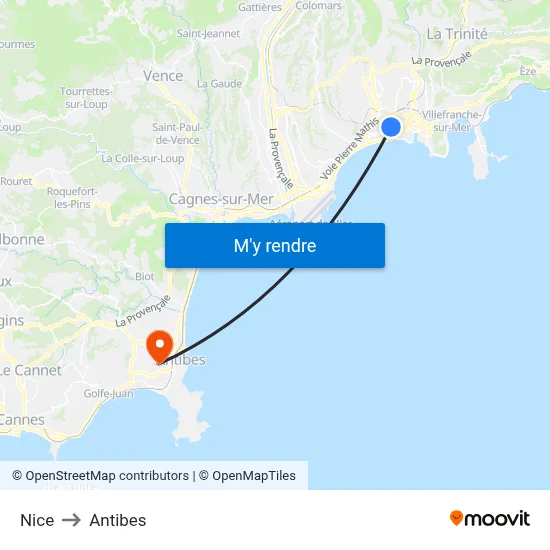 Nice to Antibes map