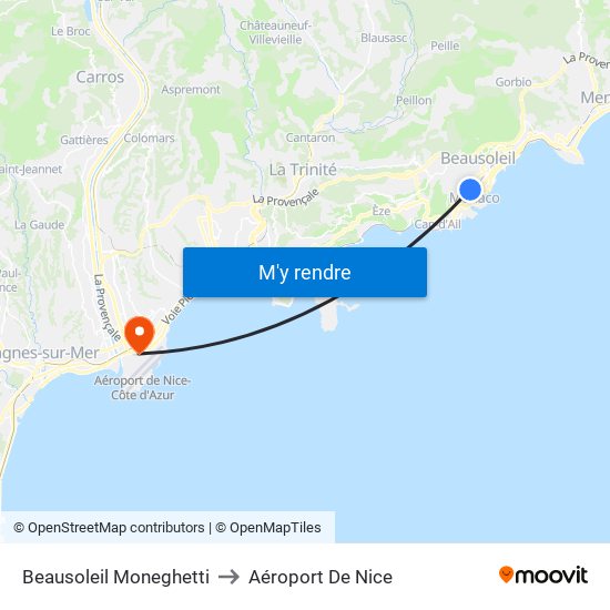 Beausoleil Moneghetti to Aéroport De Nice map