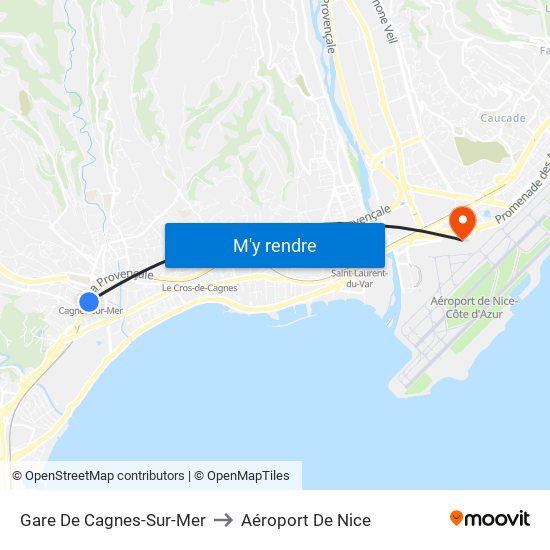 Gare De Cagnes-Sur-Mer to Aéroport De Nice map