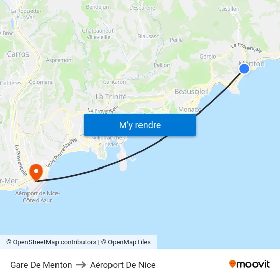 Gare De Menton to Aéroport De Nice map