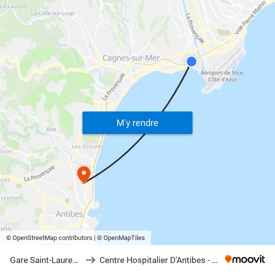 Gare Saint-Laurent-Du-Var to Centre Hospitalier D'Antibes - Juan-Les-Pins map