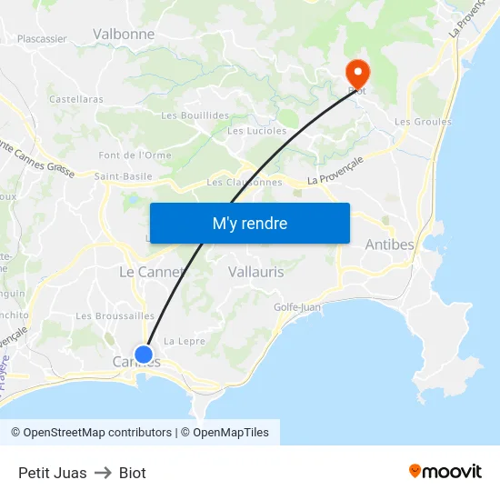 Petit Juas to Biot map