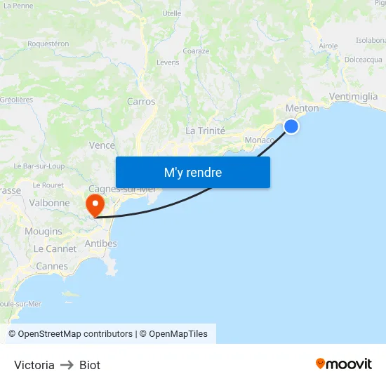 Victoria to Biot map