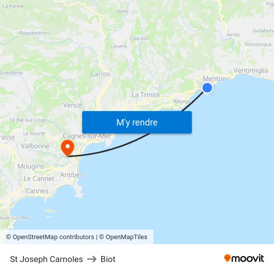 St Joseph Carnoles to Biot map