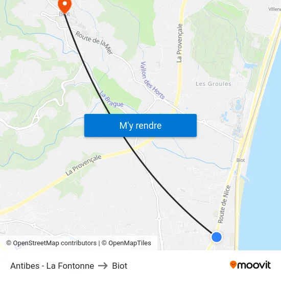 Antibes - La Fontonne to Biot map
