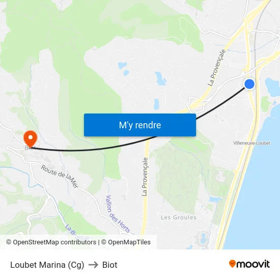 Loubet Marina (Cg) to Biot map