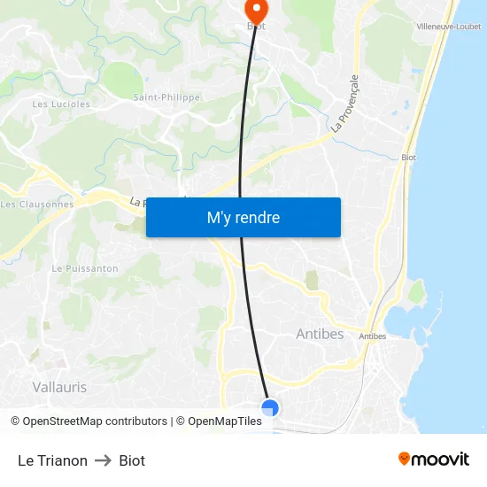 Le Trianon to Biot map