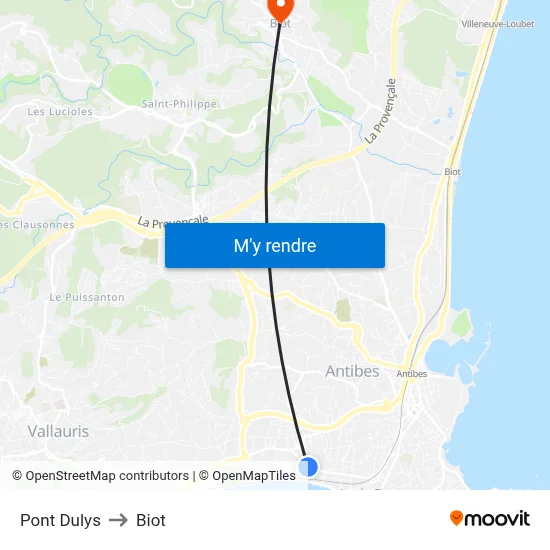 Pont Dulys to Biot map