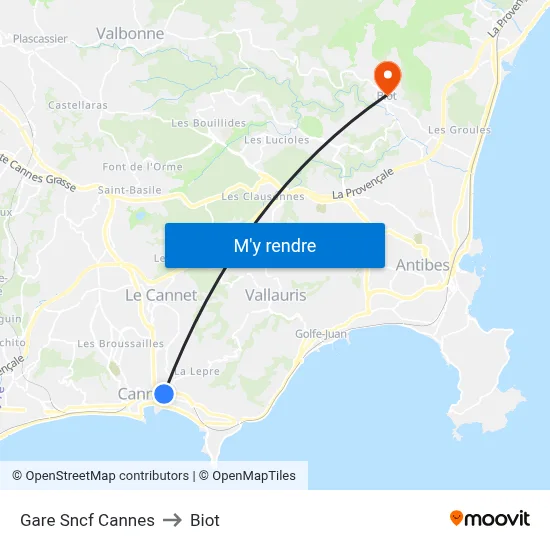 Gare Sncf Cannes to Biot map