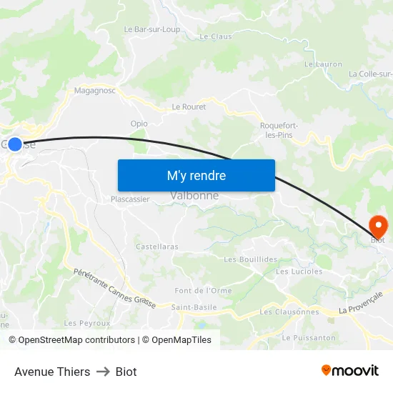 Avenue Thiers to Biot map