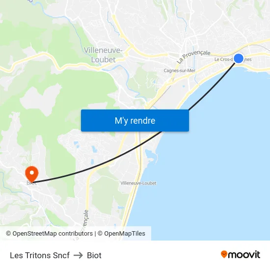 Les Tritons Sncf to Biot map
