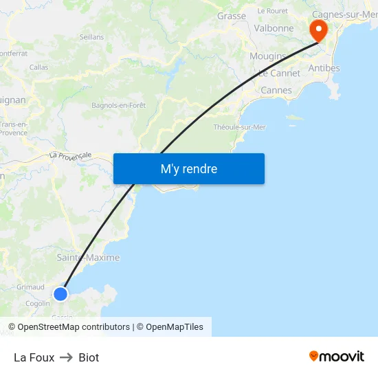 La Foux to Biot map