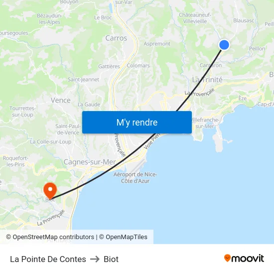 La Pointe De Contes to Biot map