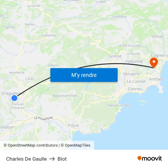 Charles De Gaulle to Biot map