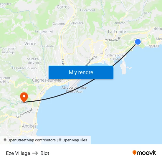Eze Village to Biot map