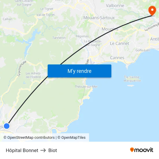 Hôpital Bonnet to Biot map