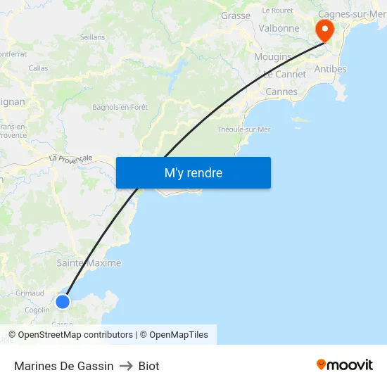 Marines De Gassin to Biot map