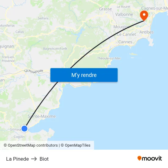 La Pinede to Biot map