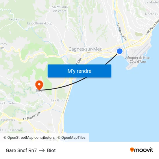 Gare Sncf Rn7 to Biot map