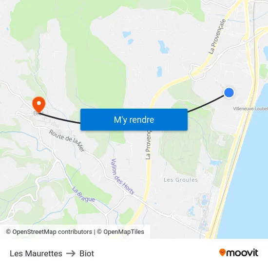 Les Maurettes to Biot map
