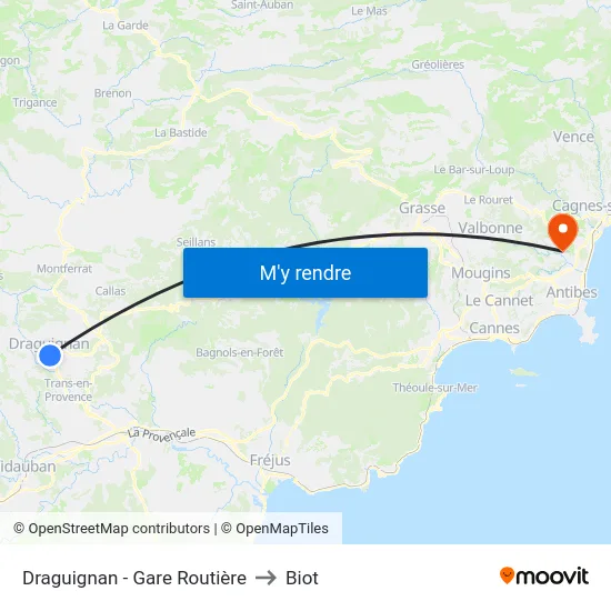 Draguignan - Gare Routière to Biot map