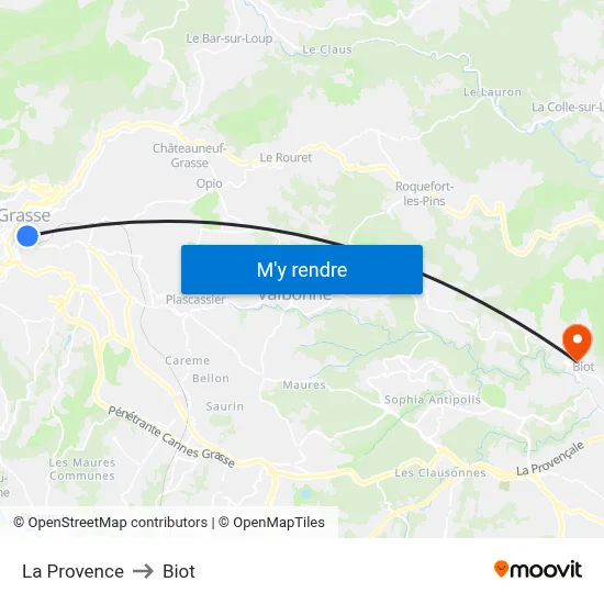 La Provence to Biot map