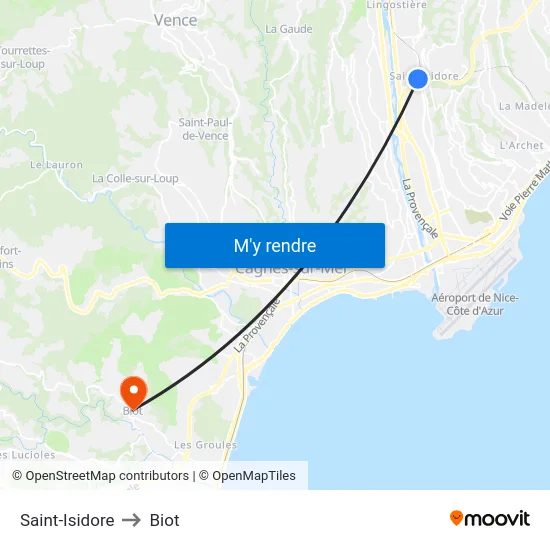 Saint-Isidore to Biot map
