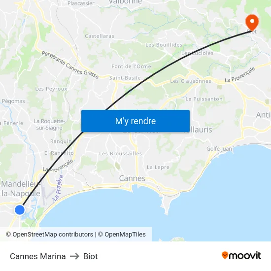 Cannes Marina to Biot map