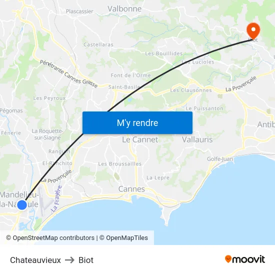Chateauvieux to Biot map