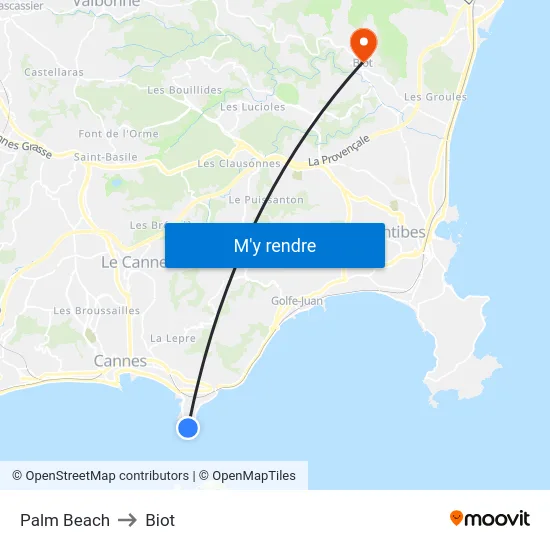 Palm Beach to Biot map