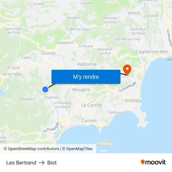 Les Bertrand to Biot map