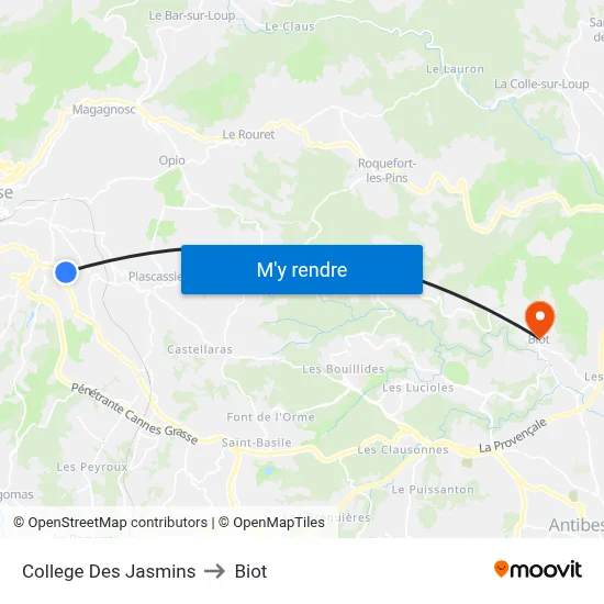 College Des Jasmins to Biot map