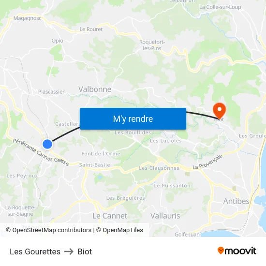 Les Gourettes to Biot map