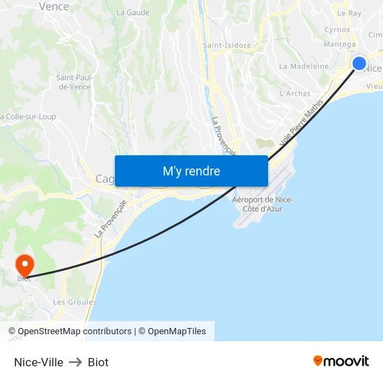 Nice-Ville to Biot map