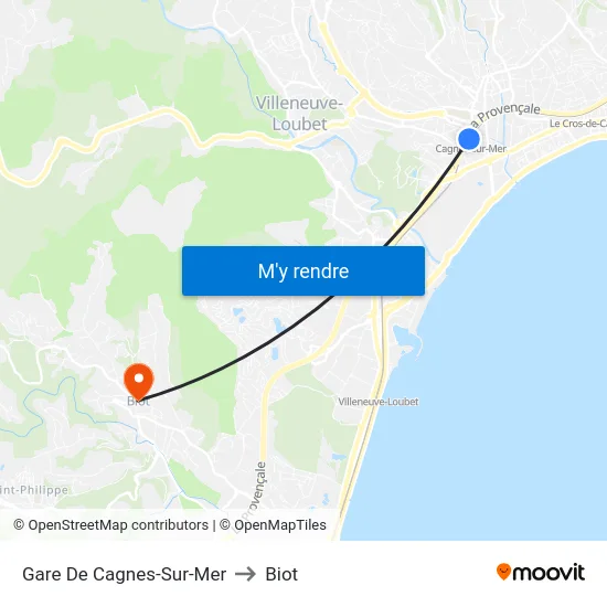 Gare De Cagnes-Sur-Mer to Biot map